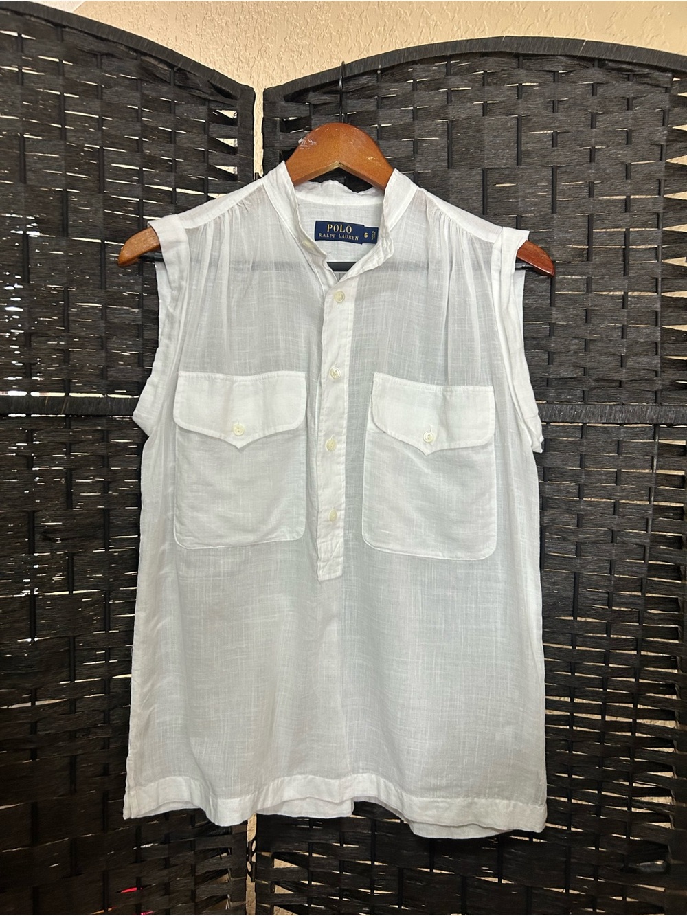 Polo Ralph Lauren white sleeveless top size 6 cotton & ramie natural fibers